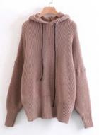 Oasap Hooded Long Sleeve Solid Color Pullover Sweater