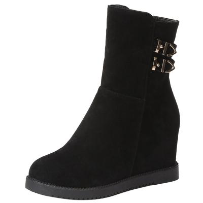 Oasap Round Toe Wedge Heels Side Zipper Mid-calf Boots