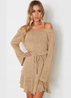 Oasap Off Shoulder Long Sleeve Sweater Dress With Belt