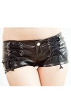 Oasap Lace Up Detail Pu Hot Shorts With Stitched Trims
