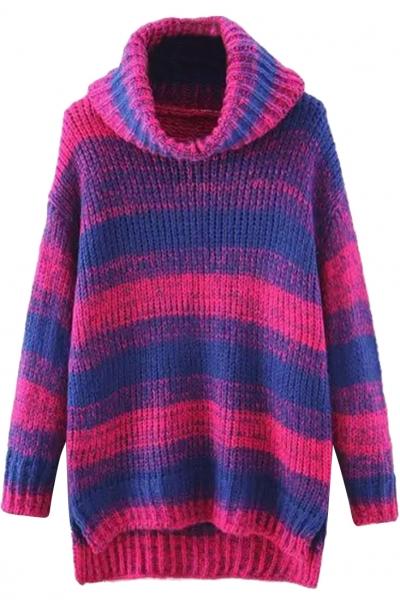 Oasap Gradient Ramp Turtleneck Side Slit High-low Knit Sweater