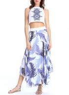 Oasap Pattern Embroidery Crop Top Print Skirt Set