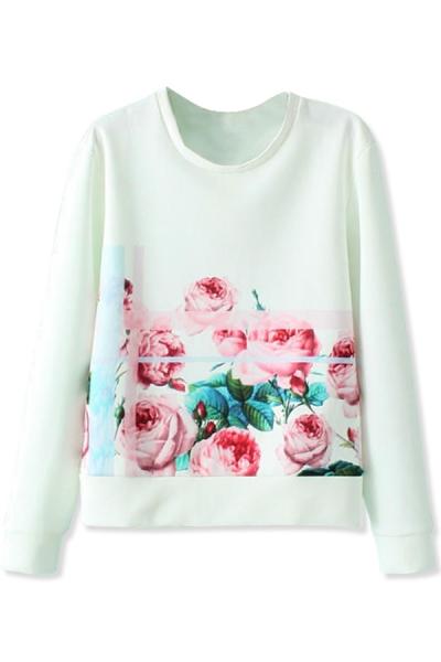 Oasap Red Rose Pattern Sweatshirt
