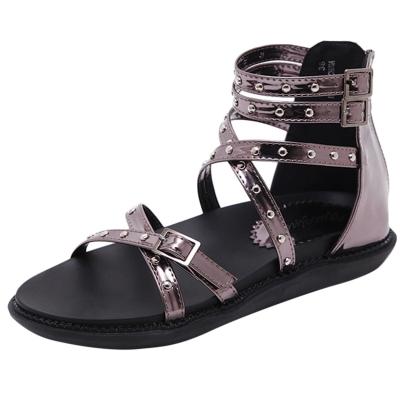 Oasap Open Toe Rivet Buckle Strap Flat Gladiator Sandals