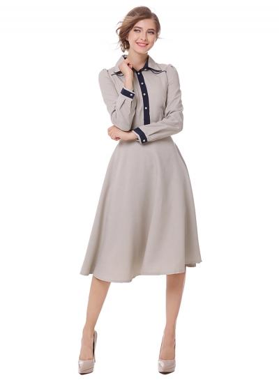 Oasap Fashion Long Sleeve A-line Midi Dress