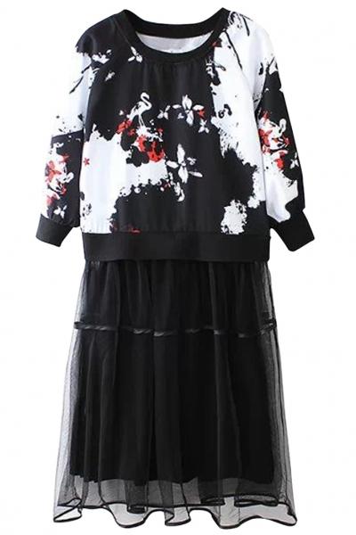 Oasap Mesh Paneled Dress Matching Sets