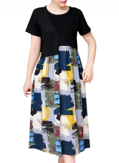 Oasap Women's Fashion Colorful Print Graphic Combo Dress