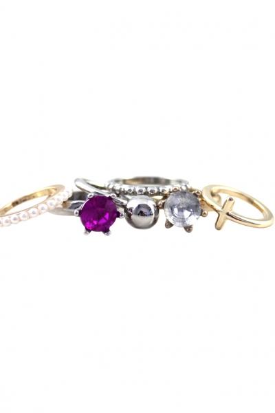 Oasap Stackable Faux Pearl Rhinestones Ring Set