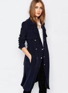 Oasap Solid Double-breasted Longline Trench Coat With Belt