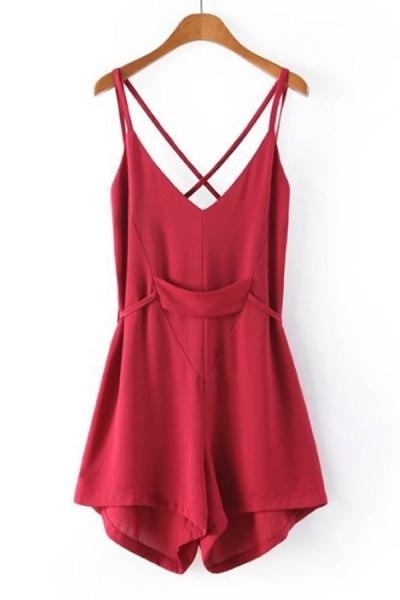 Oasap Pretty Burgundy Rompers