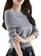 Oasap Women's Solid Color Off Shoulder Knit Pullover Sweater