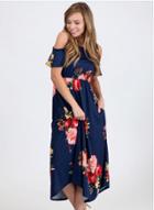 Oasap Casual Floral Off Shoulder Short Sleeve Maxi Dress