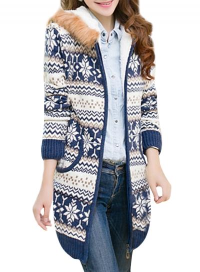 Oasap Women's Snowflake Graphic Zip Front Hooded Coat