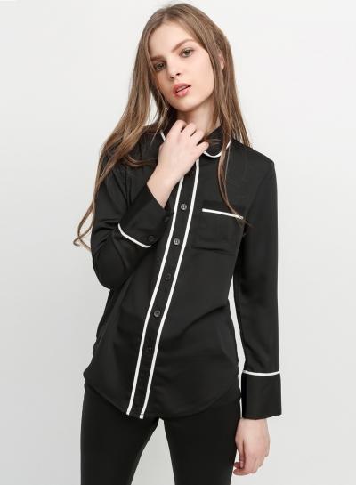 Oasap Turn Down Collar Long Sleeve Solid Color Button Down Shirt