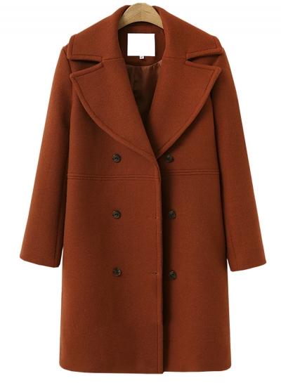 Oasap ' Turn Down Collar Long Sleeve Solid Color Double Breasted Coat