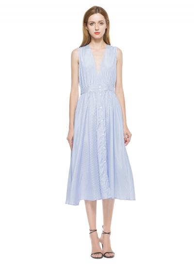 Oasap V Neck Sleeveless Stripped Midi Dress