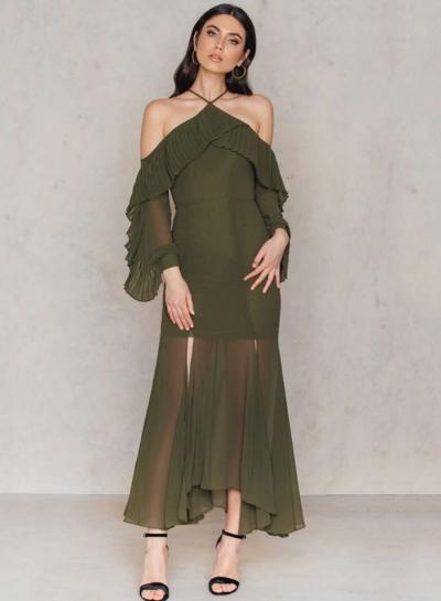 Oasap Halter Off Shoulder Flounce Panel Dress