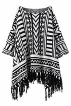 Oasap Casual Geometric Knitted Tassel Cloak Sweater