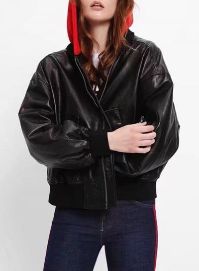 Oasap Fashion Full Zip Pu Hooded Jacket