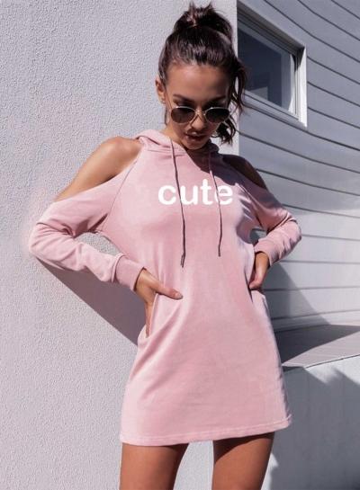 Oasap Letters Printed Off Shoulder Long Sleeve Pullover Hoodie