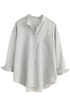 Oasap Preppy Stripe Print Linen Loose Shirt