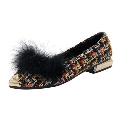 Oasap Faux Fur Metal Pointed Toe Low Heels Color Block Shoes
