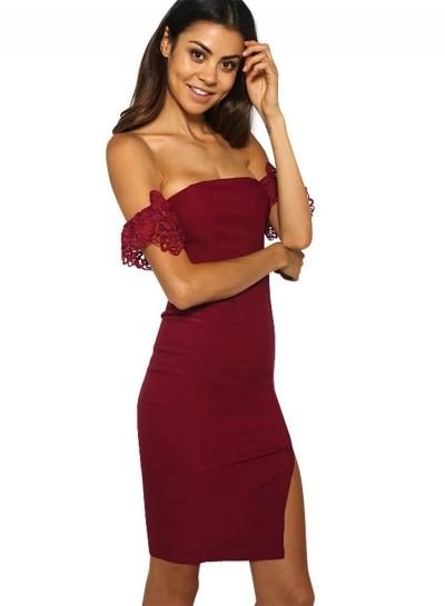 Oasap Off Shoulder Slit Bodycon Mini Dress