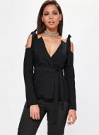 Oasap Solid Color V Neck Off Shoulder Coat With Belt