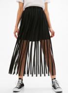 Oasap Fashion High Waist Mesh Striped Pleated Maxi Skirt