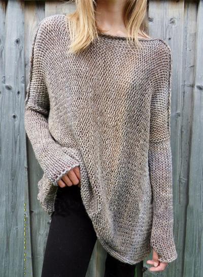 Oasap Solid Color Round Neck Knit Pullover Sweater