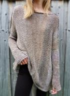 Oasap Solid Color Round Neck Knit Pullover Sweater