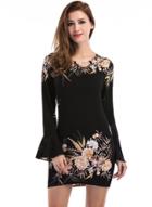 Oasap Round Neck Flare Sleeve Floral Printed Dresses