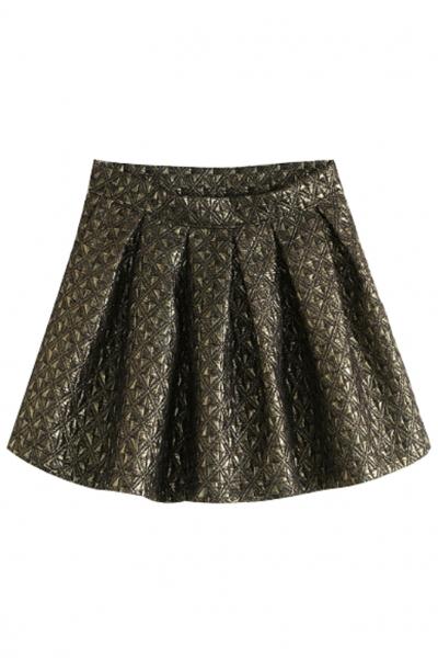 Oasap Shining Textured Metallic Pleated Mini A-line Skirt