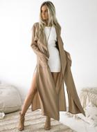 Oasap Turn Down Collar Long Sleeve Solid Color Slit Long Coat