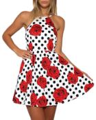 Oasap Women's Polka Dot Floral Print Backless A-line Dress