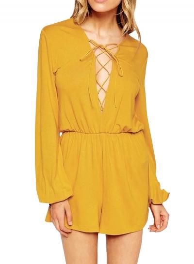 Oasap Women Simple Lace-up Front Elastic Waist Romper