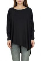 Oasap Solid Color Batwing Sleeve Asymmetric Knit Tee