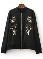 Oasap Fashion Floral Embroidered Ribbed Trim Jacket