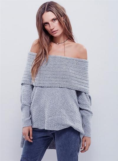 Oasap Off Shoulder Knit Slit Pullover Sweater