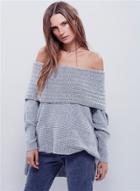 Oasap Off Shoulder Knit Slit Pullover Sweater