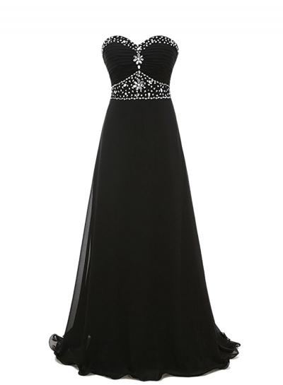 Oasap Sweetheart Strapless Rhinestone Bridesmaid Chiffon Prom Dress
