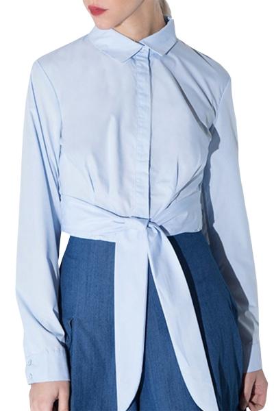 Oasap Women's Casual Collared Tie Front Button Down Shirt