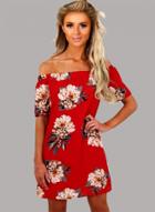Oasap Floral Off Shoulder Short Sleeve Mini Dress