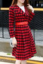Oasap Elegant Houndstooth Print Turn-down Collar Coat
