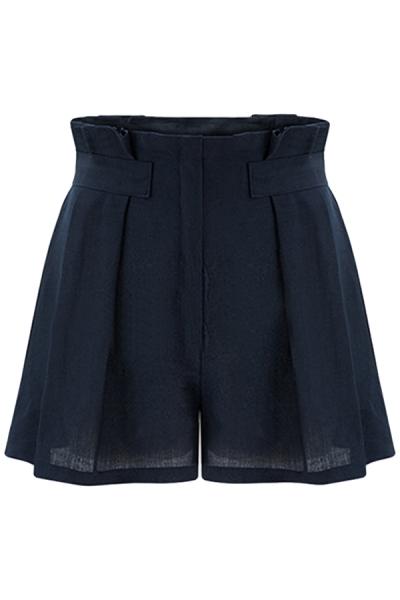 Oasap Navy High Waist Pleated Shorts