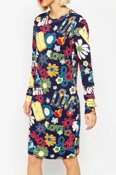 Oasap Sweet Floral Printed Knee Length Dress