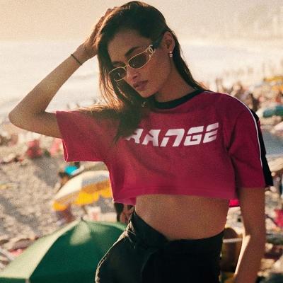 Oasap Casual Short Sleeve Letter Printed Crop Top