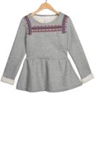 Oasap Flounce Embroidered Fleece Sweatshirt