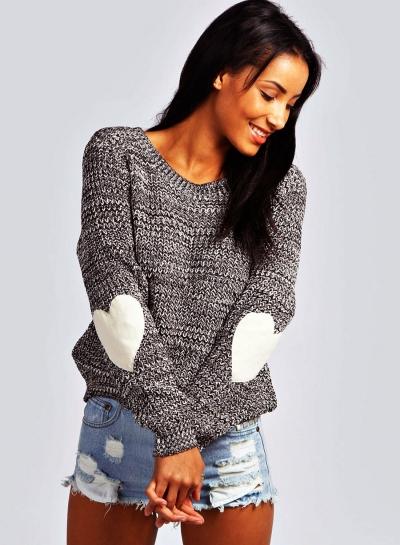 Oasap Fashion Love Patch Loose Fit Sweater