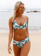 Oasap Leaf Print Cross Top Bikini Set